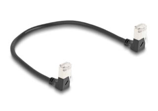 Delock RJ45 câble de réseau Cat.6A S/FTP fin coudé 90° bas / bas 0.25 m noir